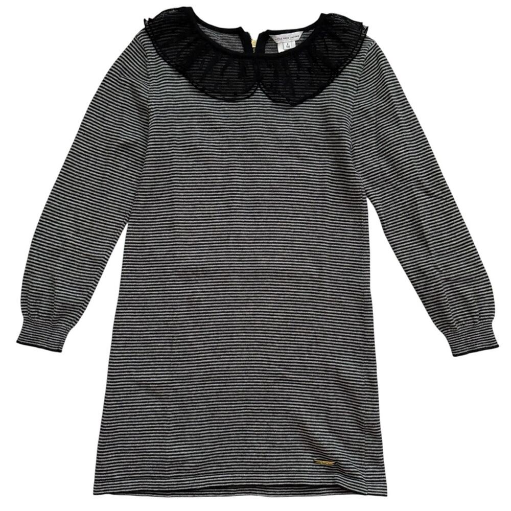 Little Marc Jacobs Girls Knit Dress Size 8 Striped Black Grey Casual Dainty